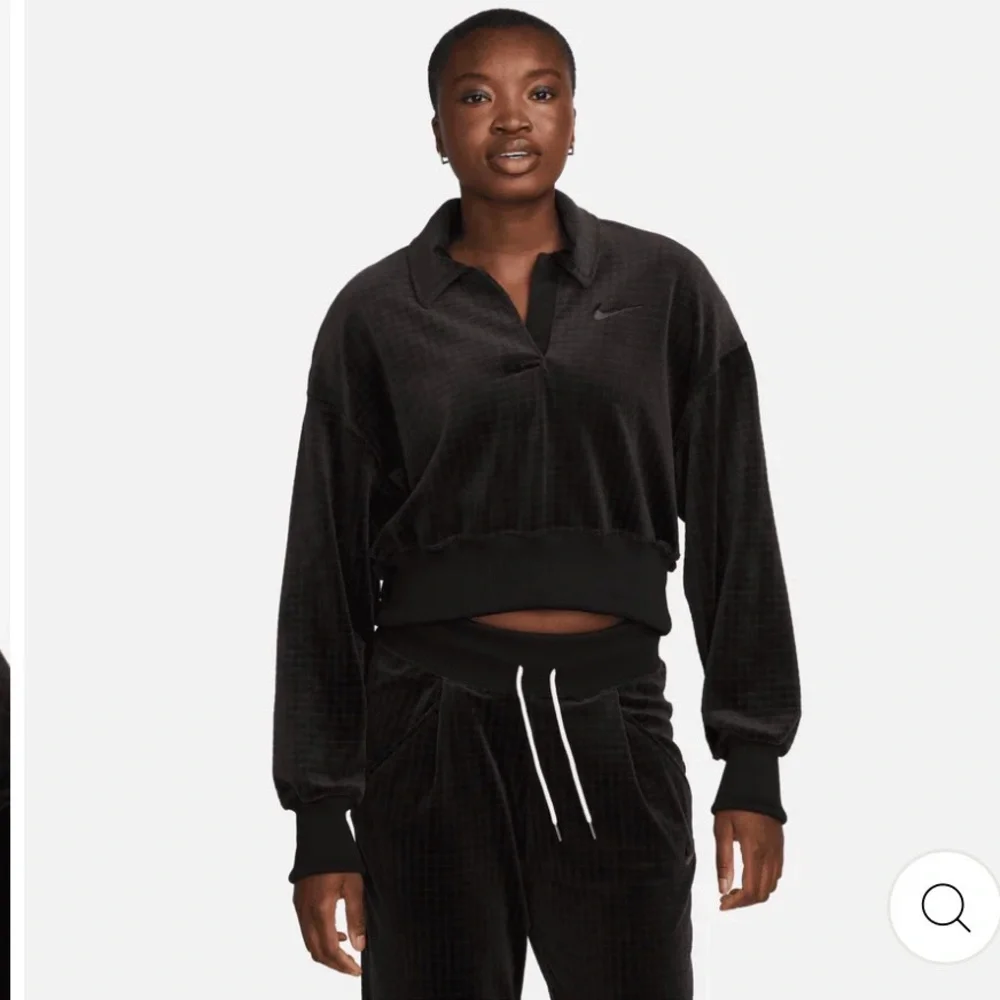 NIKE Velour Tracksuit Women's Small Black 2 Piece Jacket Pants Set